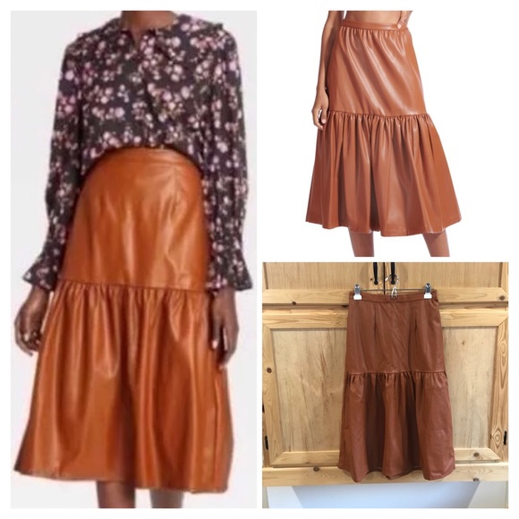 Who What Wear Dresses & Skirts - Who What Wear Brown Caramel faux leather essential minimalist modest skirt S